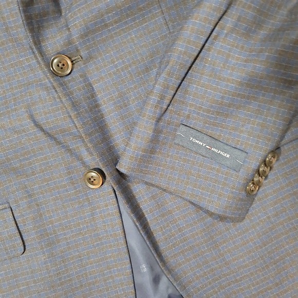 Tommy Hilfiger Brown Blue Plaid Blazer Mens 38R 38 Modern-Fit - Picture 4 of 5